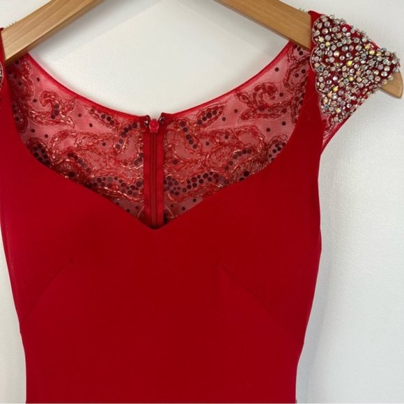 STUNNING Red Alyce Paris Formal Bedazzled Maxi Prom Dress sheer back size 00 - Picture 14 of 16
